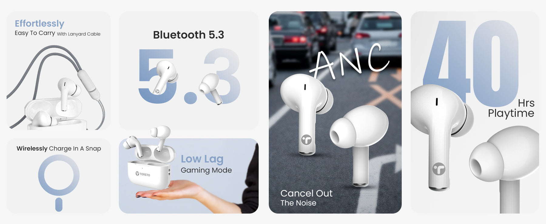 Toreto Air Flex ANC Wireless Earbuds with Wireless Charging
